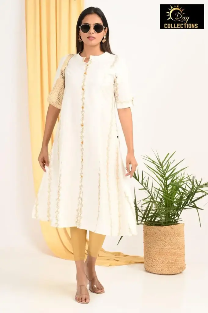 Combo Aline kurtis 2 @ 1200 Cream with Gold Embroidry