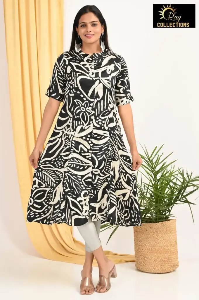 Combo Aline kurtis 2 @ 1200 Black with Pink flowers (S-38)