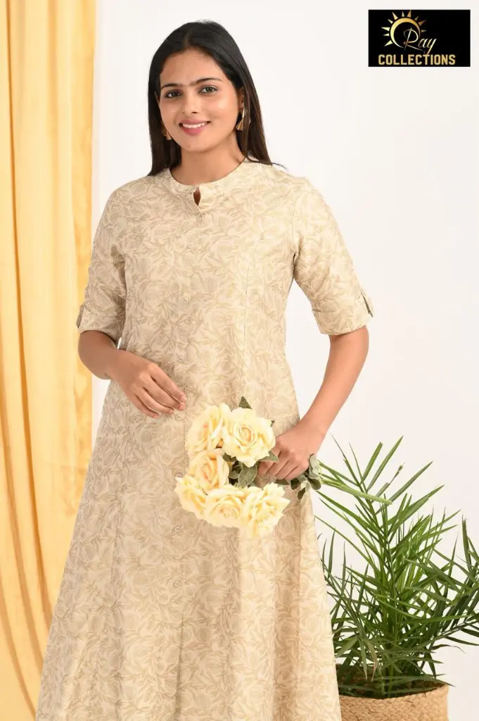 Combo Aline kurtis 2 @ 1200 Gold Flower Design (S-38)