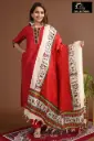 Partywear Duppatta kurta sets Red with Cream Design