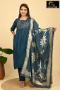 Partywear Duppatta kurta sets Greenish Blue with Gold Flowers