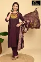Partywear Duppatta kurta sets Brown with Yellow, Gold Flowers