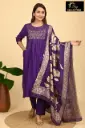 Partywear Duppatta kurta sets Purple with Gold Flowers