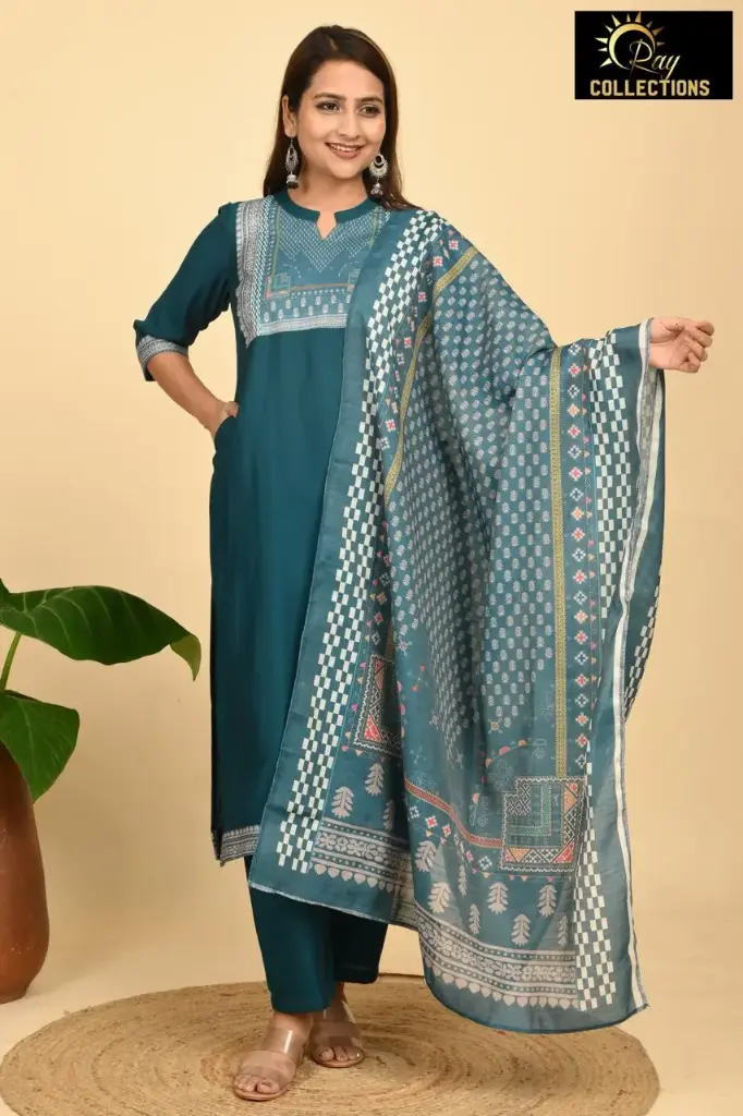 Partywear Duppatta kurta Greenish Blue with Silver (S-38)
