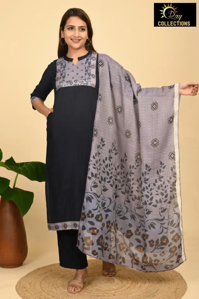 Partywear Duppatta kurta Black with Gray Pattern