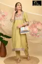 Partywear Duppatta kurta Yellowish Green with Rose Flowers