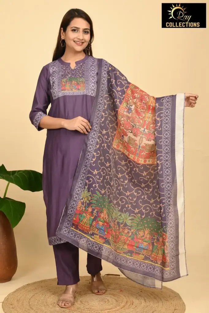 Partywear Duppatta kurta Purple with White Desing