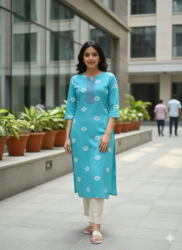 Emb Office & college wear kurtis Light Blue  (S-38)