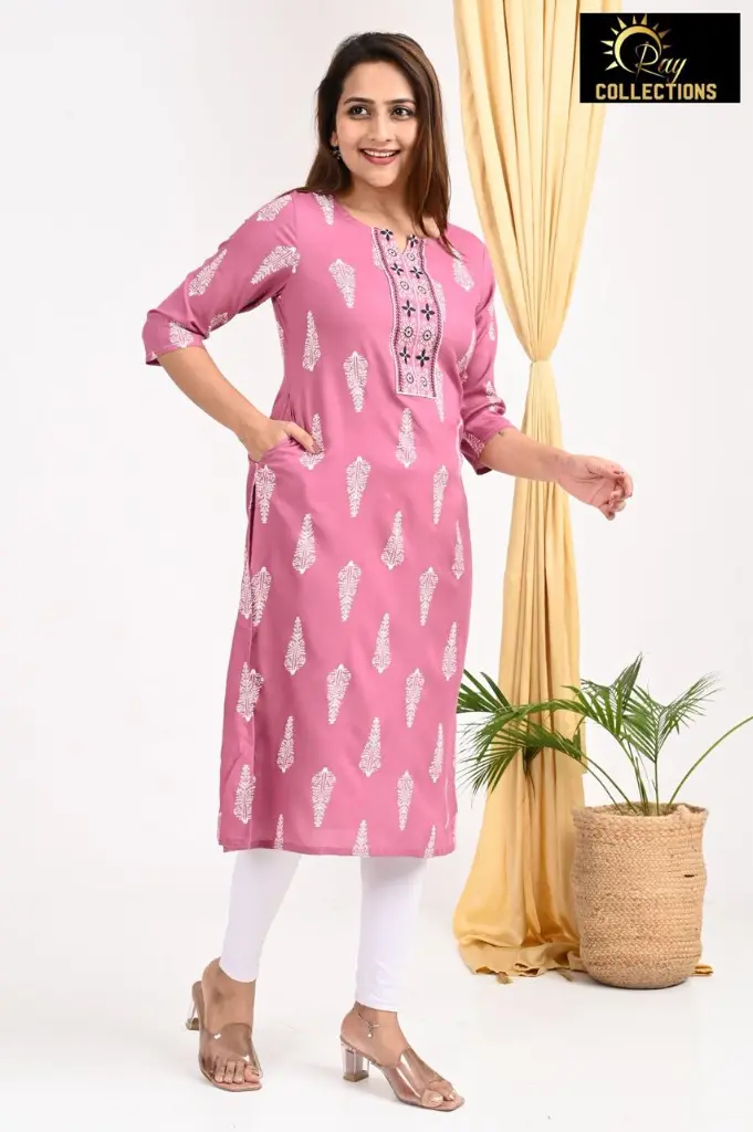 Emb Office & college wear kurtis peach
