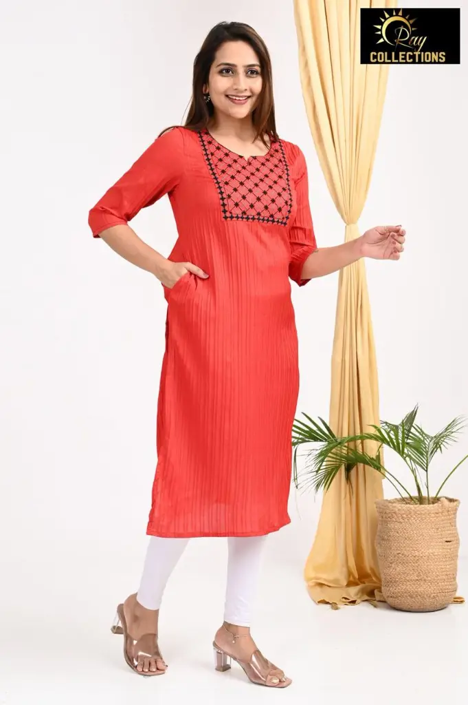 Emb Office & college wear kurtis orange