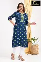 Emb Office & college wear kurtis Dark blue Butterfly 