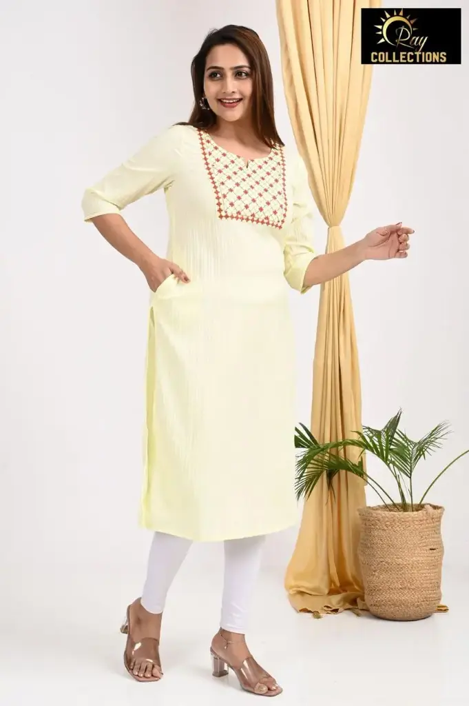 Emb Office & college wear kurtis Cream