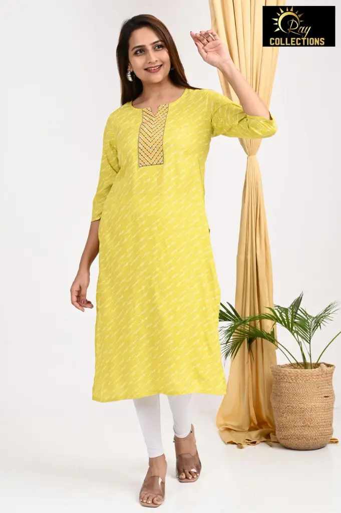 Emb Office & college wear kurtis Light Yellow