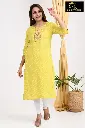 Emb Office & college wear kurtis Light Yellow