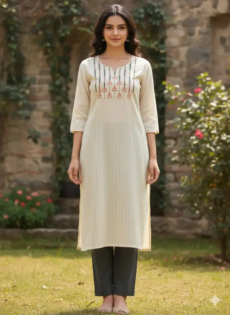 Emb Office & college wear kurtis light peach (S-38)