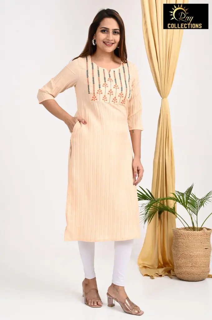 Emb Office & college wear kurtis light peach