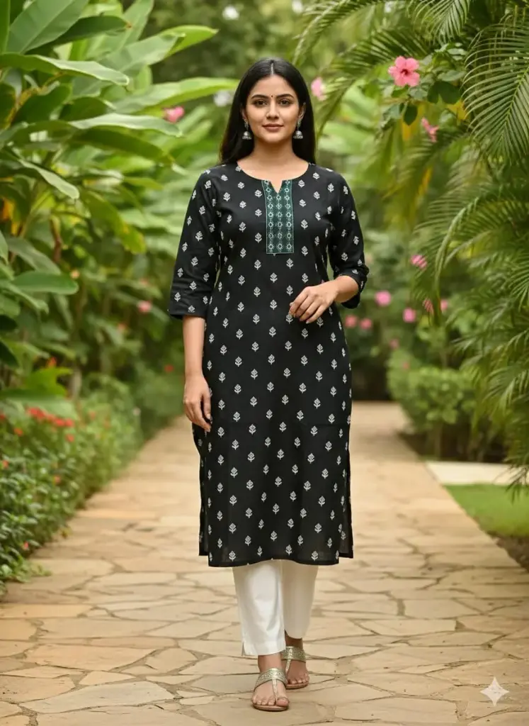 Emb Office & college wear kurtis Black (S-38)