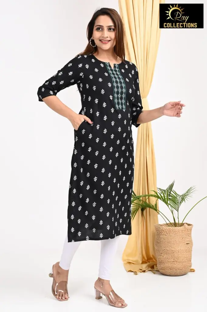 Emb Office & college wear kurtis Black