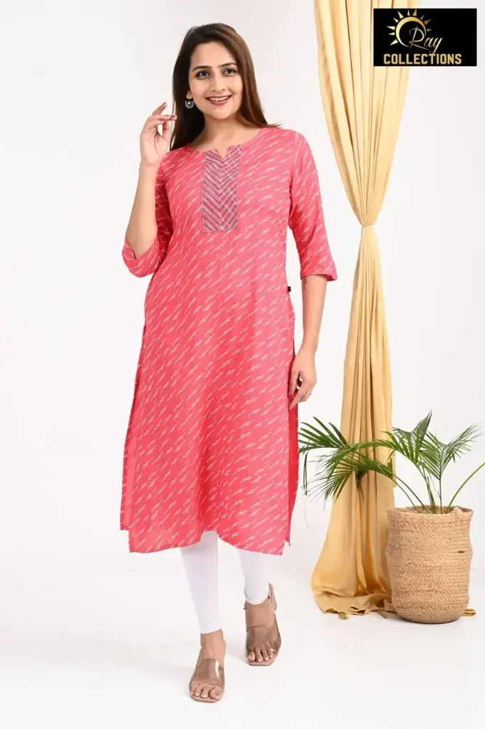 Emb Office & college wear kurtis Pink