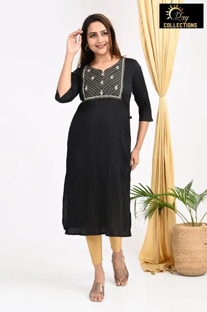 Emb Office & college wear kurtis Plain Black