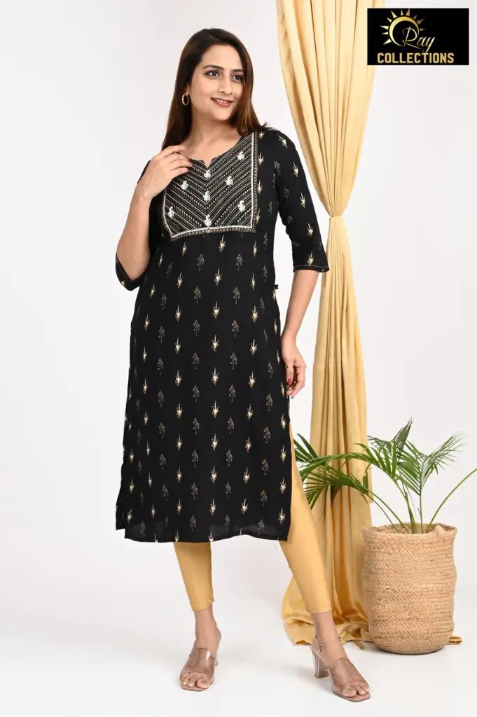 Emb Office & college wear kurti Black 2  (S-38)