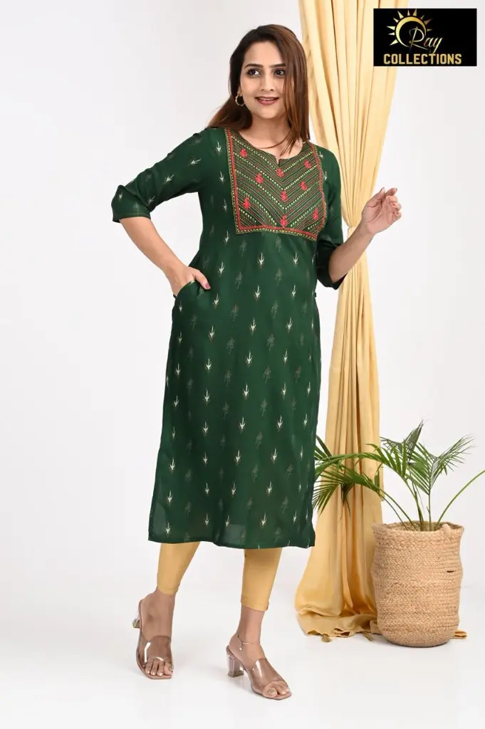 Emb Office & college wear kurtis B Green
