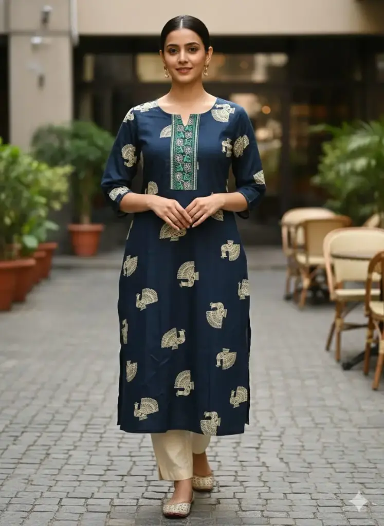 Emb Office & college wear kurtis Dark Blue (S-38)