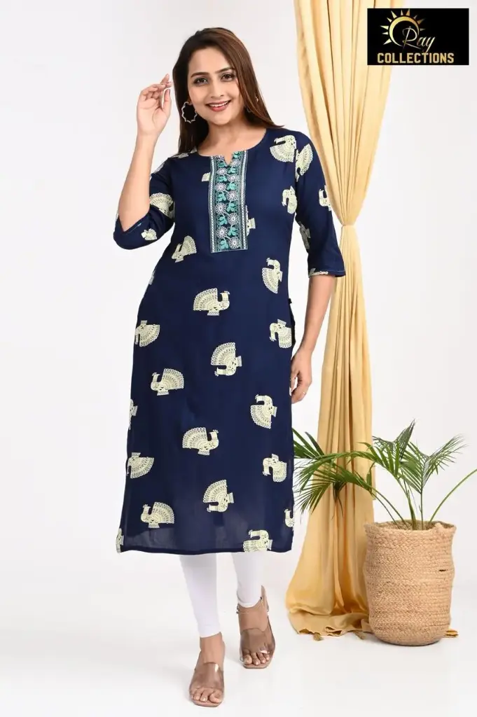 Emb Office & college wear kurtis Dark Blue