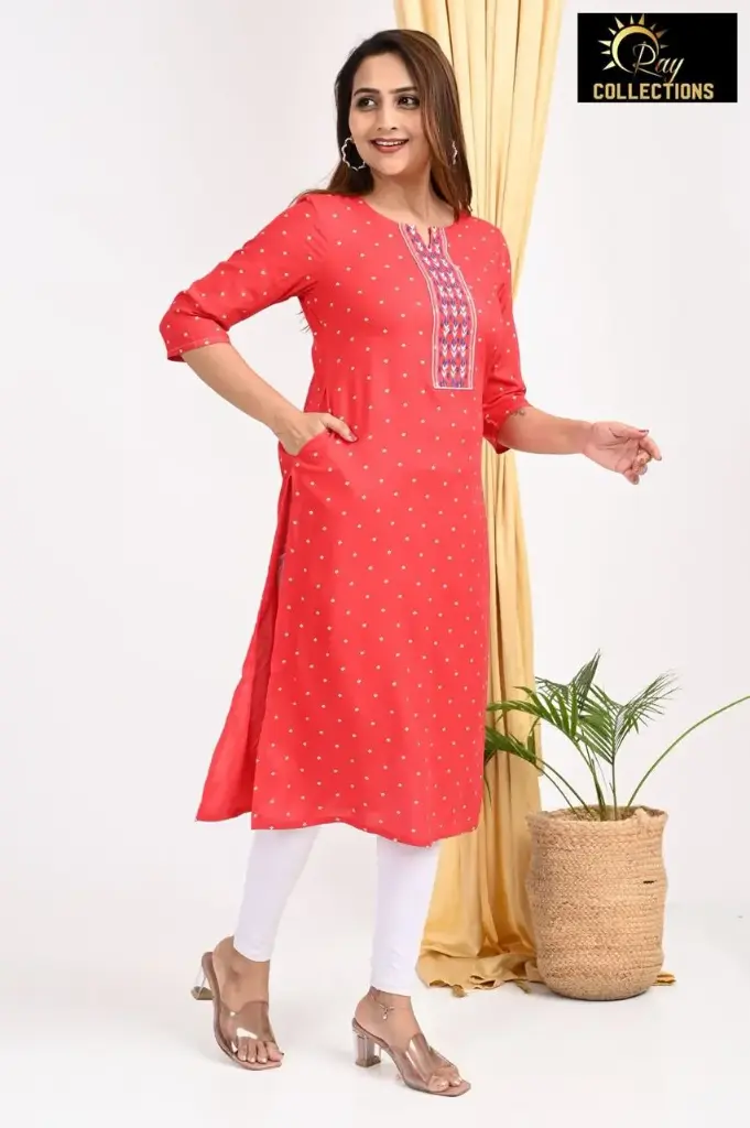 Emb Office & college wear kurtis Rust Orange