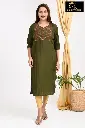Emb Office & college wear kurtis Olive Green