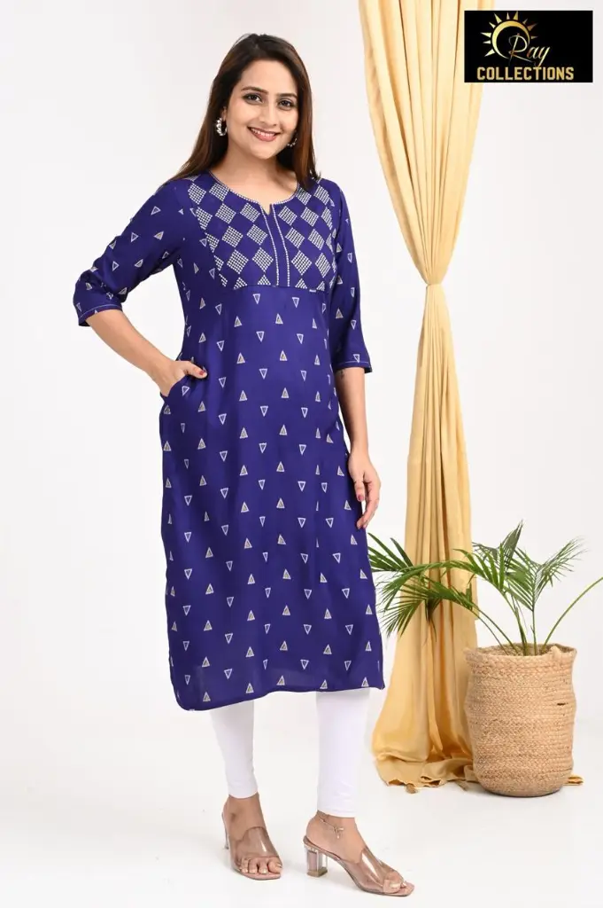 Emb Office & college wear kurtis Royal Blue (S-38)