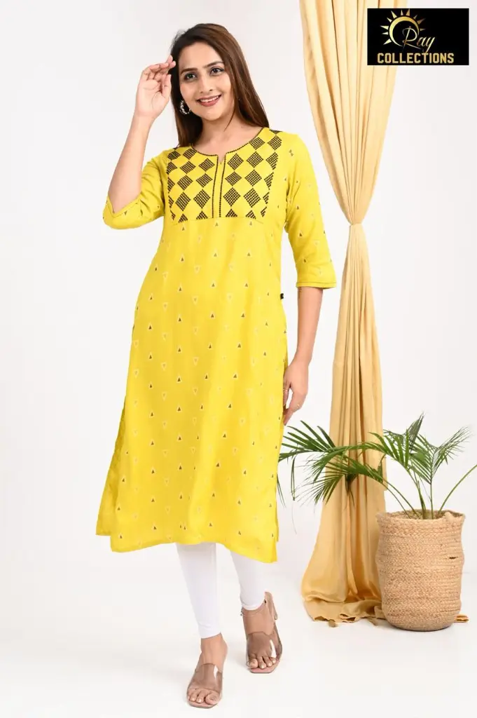 Emb Office & college wear kurtis M Yellow