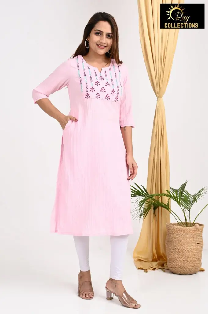 Emb Office & college wear kurtis Light Pink  (S-38)