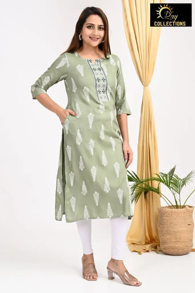 Emb Office & college wear kurtis Light Green 