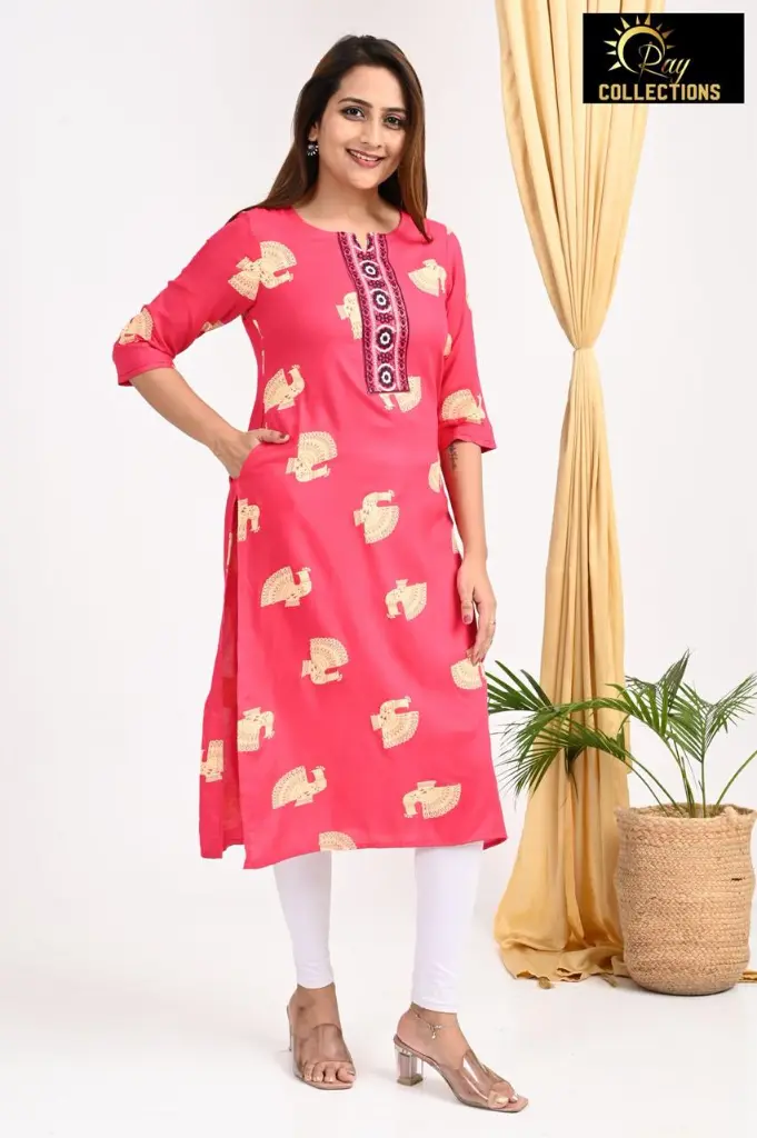 Emb Office & college wear kurtis P Pink  (S-38)