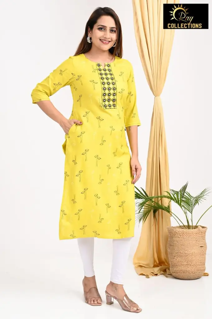 Emb Office & college wear kurtis L yellow 