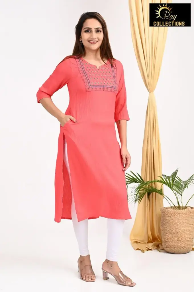 Emb Office & college wear kurtis Light Orange 