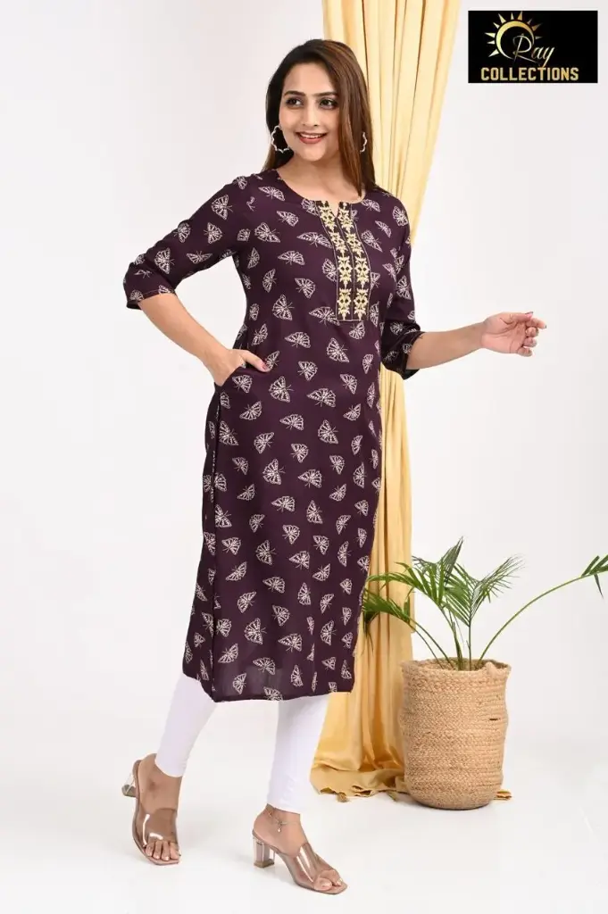 Emb Office & college wear kurtis Dark Wine 