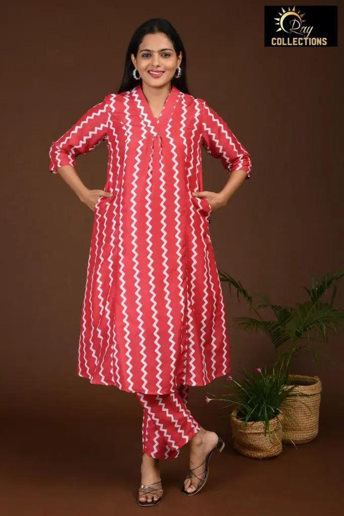 Aline Muslin Cordsets with lining Maroon  Zigzag  (S-38)