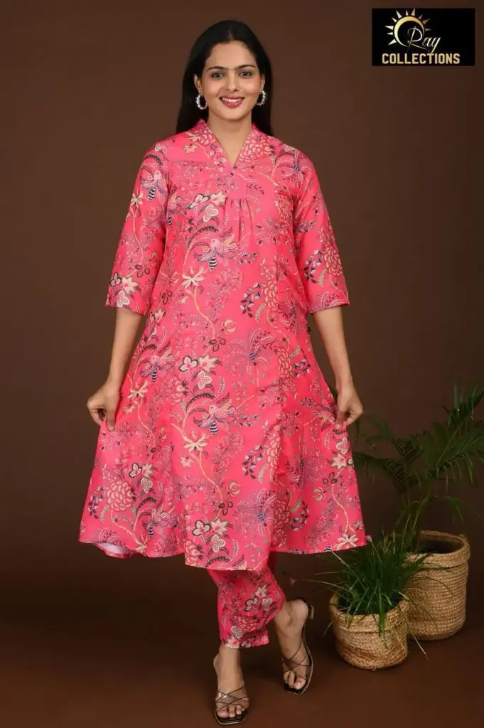 Aline Muslin Cordsets with lining Floral  Dark pink   (S-38)