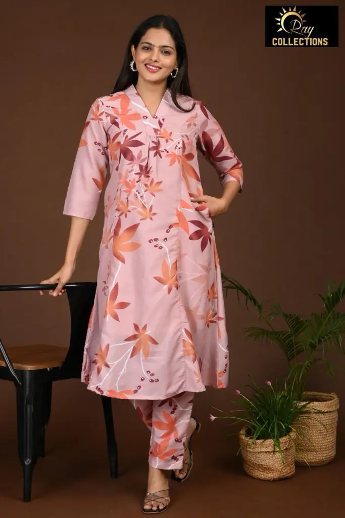 Aline Muslin Cordsets with lining Peach with Brown  (S-38)