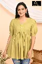 Short Tops V Neck Olive Green 