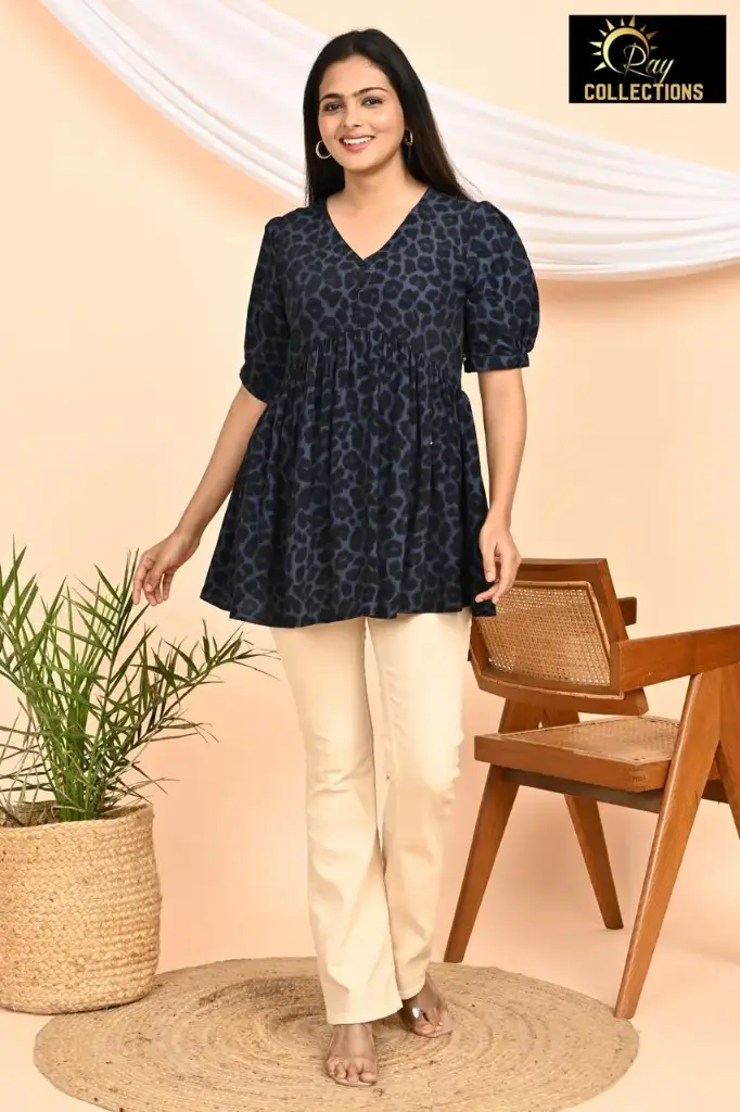 Short Tops V Neck Blue with Black  (XS-36)