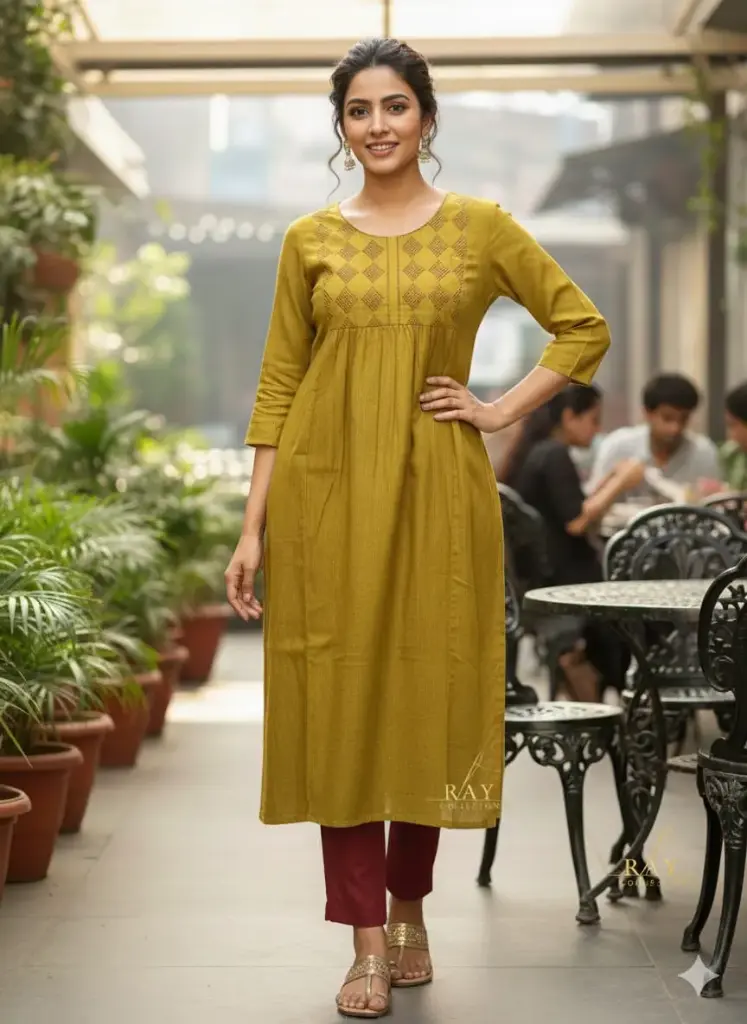 Festival silk kurti olive green  (S-38)