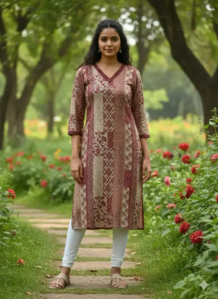 Festival silk kurti Muslin V Neck Sequence (S-38)