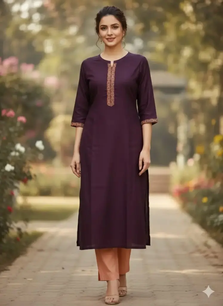 Festival silk kurti Collar Vatican Wine with peach  (S-38)