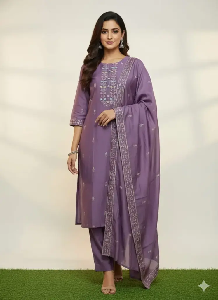 Partywear kurti sets lavender with Embroidery  (S-38)