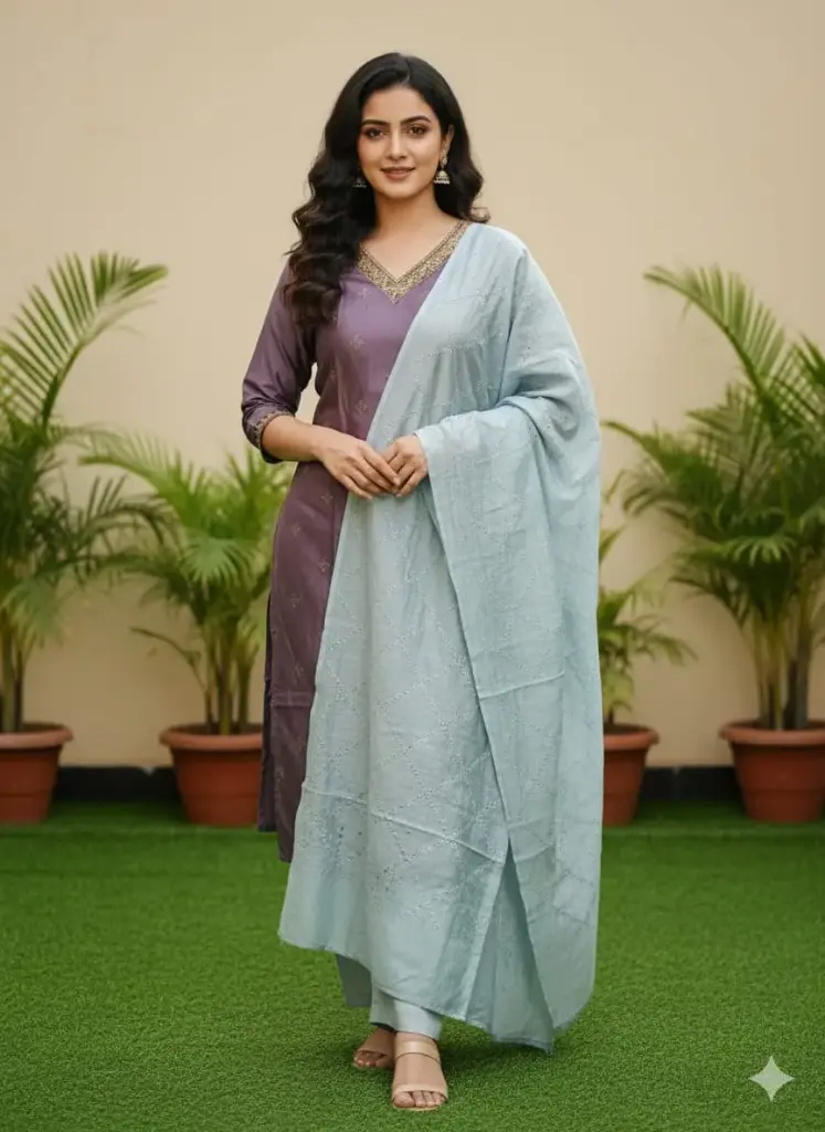 Cotton silk lavender kurtasets  (S-38)