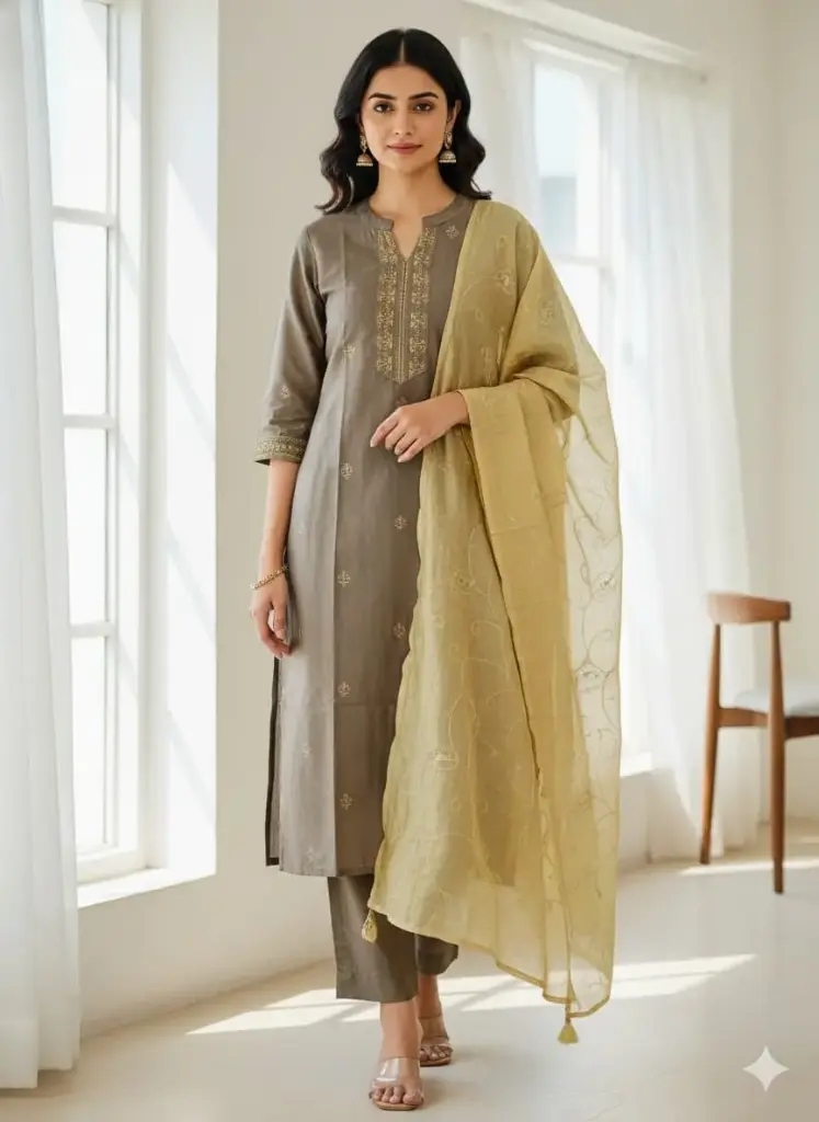 Cotton silk Brown kurtasets   (S-38)