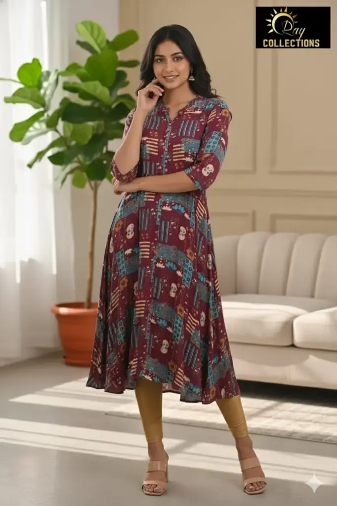 Umbrella kurtis-2 Collar Neck Brown  (S-38)